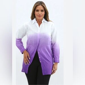 LOLA Italy Viscose Dip-Dyed Button Front Asymmetric Oversized Shirt  NWT